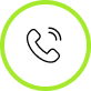 A circular icon with a lime green border  displaying a telephone.