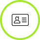 A circular icon with a lime green border displaying an insurance prospect contact card.